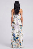 Ivory Strapless Ruched Floral Dress with Slit