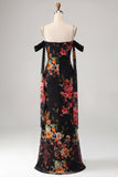Ivory Cold Shoulder Mermaid Floral Formal Dress with Sash