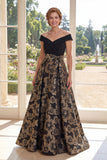 Black A Line Off the Shoulder Jacquard Long Mother Of the Bride Dress with Bow