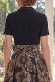 A Line Black V-Neck Jacquard Long Mother Of the Bride Dress with Bow