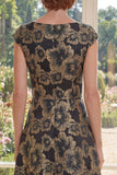 A Line Black Bateau Neck Jacquard Long Mother Of the Bride Dress