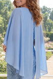 Sparkly Light Blue Sheath Sequins Long Mother Of the Bride Dress with Cape