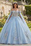 Off The Shoulder Sky Blue Ball Gown Quinceanera Dress with 3D Flowers
