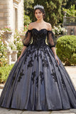 Off The Shoulder Black Appliqued Ball Gown Quinceanera Dress