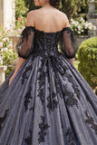 Off The Shoulder Black Appliqued Ball Gown Quinceanera Dress