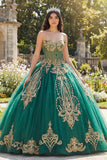 Ball Gown Green Strapless Corset Appliqued Quinceanera Dress