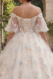 Champagne Corset Floral Ball Gown Quinceanera Dress