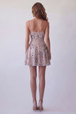 Sparkly Blush Beaded Sequin Floral Short Cocktail Dress