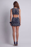 Sparkly Navy Boat Neck Cut Out Beaded Tight Short Cocktail Dress