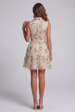 Sparkly Champagne Keyhole A Line Beaded Short Cocktail Dress with Bow