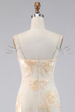 Light Yellow Floral Mermaid Formal Dress with Rhinestone Chain Straps