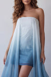 Lake Blue Chiffon Strapless Bodycon Mini Formal Dress