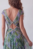 Chiffon Dusty Sage A-Line V-Neck Ruched Long Formal Dress