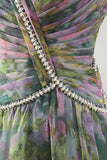 Chiffon Dusty Sage A-Line V-Neck Ruched Long Formal Dress
