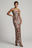 Sparkly Red Square Neck Floral Mermaid Sequin Long Mother of the Bride Dress