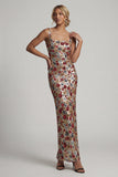 Sparkly Red Square Neck Floral Mermaid Sequin Long Mother of the Bride Dress