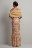 Sparkly Yellow Floral Mermaid Long Mother of the Bride Dress with Slit