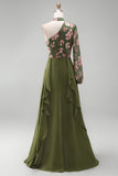 Eucalyptus One Shoulder Floral Halter A Line Ruffled Mother of the Bride Dress
