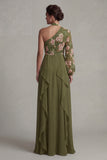 Eucalyptus One Shoulder Floral Halter A Line Ruffled Mother of the Bride Dress