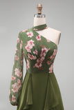 Eucalyptus One Shoulder Floral Halter A Line Ruffled Mother of the Bride Dress