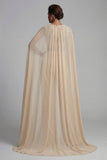 Champagne Applique Ruched Round Neck Mother Outfit with Cape