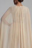 Champagne Applique Ruched Round Neck Mother Outfit with Cape