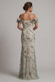 Dusty Sage Off the Shoulder Mermaid Sequin Mother of the Bride Dress with 3D Flowers