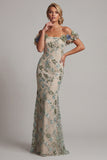 Dusty Sage Off the Shoulder Mermaid Sequin Mother of the Bride Dress with 3D Flowers