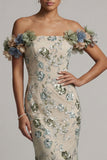 Dusty Sage Off the Shoulder Mermaid Sequin Mother of the Bride Dress with 3D Flowers