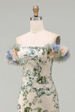 Dusty Sage Off the Shoulder Mermaid Sequin Mother of the Bride Dress with 3D Flowers