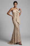 Champagne Mermaid One Shoulder Appliqued Mother of the Bride Dress