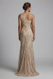 Champagne Mermaid One Shoulder Appliqued Mother of the Bride Dress