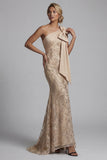 Champagne Mermaid One Shoulder Appliqued Mother of the Bride Dress