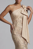 Champagne Mermaid One Shoulder Appliqued Mother of the Bride Dress