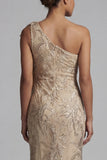 Champagne Mermaid One Shoulder Appliqued Mother of the Bride Dress