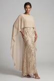 Champagne Appliqued Mermaid Mother of the Bride Dress with Cape