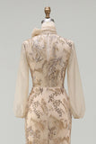 Champagen High Neck Mermaid Appliqued Mother of the Bride Dress with Bow