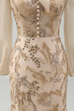 Champagen High Neck Mermaid Appliqued Mother of the Bride Dress with Bow