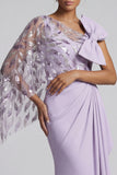 Lilac Sequin Mermaid One Shoulder Mother of the Bride Dress with Cape