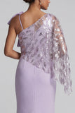 Lilac Sequin Mermaid One Shoulder Mother of the Bride Dress with Cape