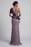 Sparkly One Shoulder Purple Mermaid Sequin Mother of the Bride Dress with Slit