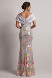 Sparkly Silver Floral V-Neck Sequin Mermaid Long Mother Of the Bride Dress