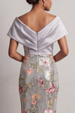 Sparkly Silver Floral V-Neck Sequin Mermaid Long Mother Of the Bride Dress
