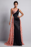 Watermelon and Black Mermaid Ruched Long Mother Of the Bride Dress with Cape
