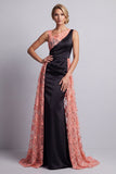 Watermelon and Black Mermaid Ruched Long Mother Of the Bride Dress with Cape