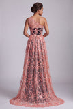 Watermelon and Black One Shoulder Lace Mermaid Long Mother Of the Bride Dress with Cape