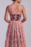 Watermelon and Black One Shoulder Lace Mermaid Long Mother Of the Bride Dress with Cape