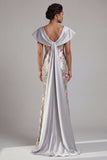 Sparkly Silver Floral Sequin Mermaid Long Mother Of the Bride Dress with Cape