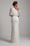 Sparkly White Beaded Mermaid One Shoulder Long Mother Of the Bride Dress