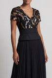 Sparkly Black Chiffon Pleated A Line Long Mother Of the Bride Dress with Sleeves